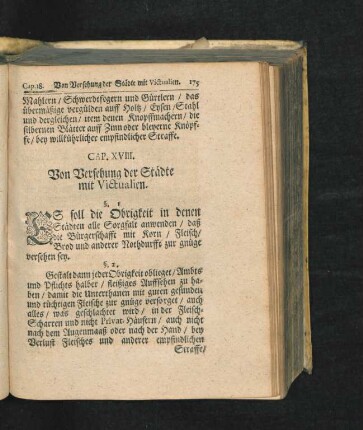 Cap. XVIII. Von Versehung der Städte mit Victualien.