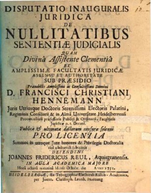 Disp. inaug. ... de nullitatibus sententiae iudic.