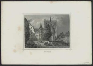 Domplatz im Meißen, Stahlstich, 1862 : Meissen : Schloss und Domkirche / L. Rohbock delt. J. M. Kolb sculpt. - [Darmstadt] : [Lange] , [1862]. - 1 Kunstbl. : Stahlst. ; 16 x 12 cm