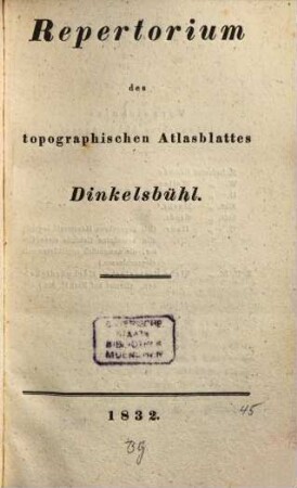 Repertorium des topographischen Atlasblattes Dinkelsbühl