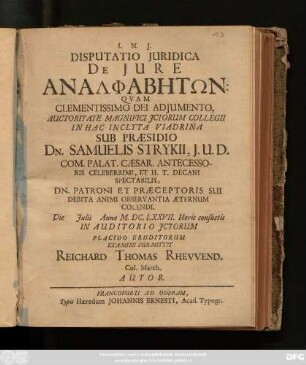 Disputatio Iuridica De Iure Analphabētōn