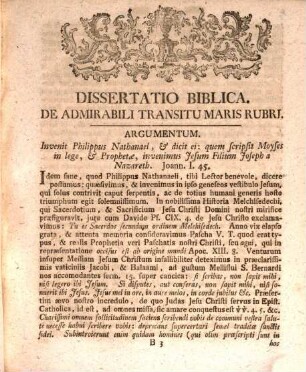 Dissertatio Biblica In Exod. XIV. De Admirabili Transitu Maris Erythraei