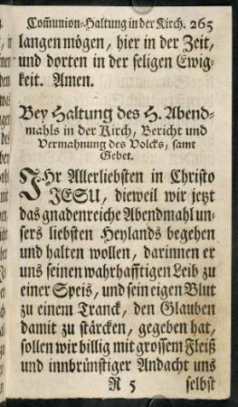 265-280, Bey Haltung des heil. Nachtmahls in der Kirch, ...