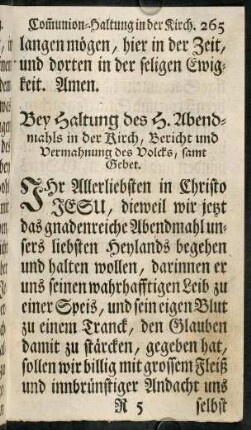 265-280, Bey Haltung des heil. Nachtmahls in der Kirch, ...