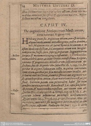 Caput IV. De cognitione Antiquorum Mediorum circa naturam Argenti vivi.