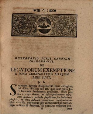 Specimen Methodi Demonstrativae Ad Jus Gentium Applicatae, De Exemtione Legatorum, A Foro Criminali Ejus Ad Quem Missi Sunt