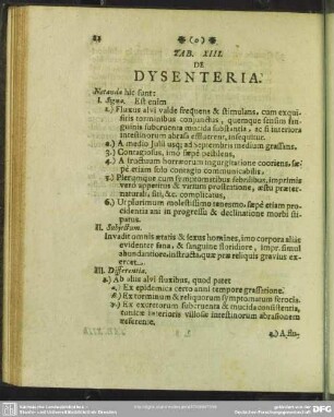 Tab. XIII. De Dysenteria