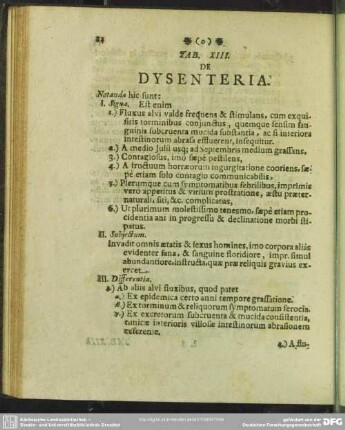 Tab. XIII. De Dysenteria
