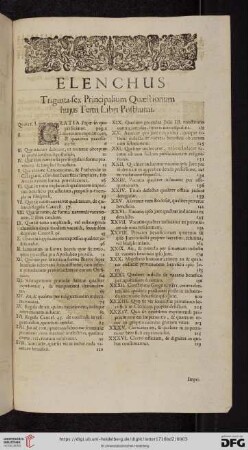 Elenchus. Triginta-sex Principalium Quaestionum hujus Tertii Libri Posthumi