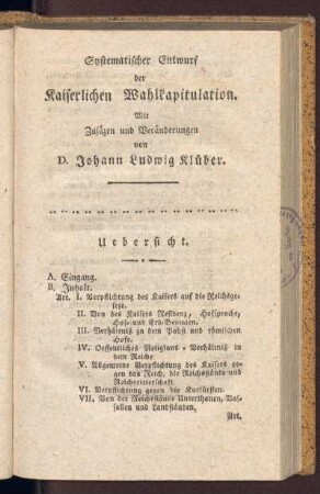 Systematischer Entwurf der Kaiserlichen Wahlkapitulation