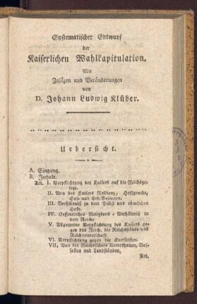 Systematischer Entwurf der Kaiserlichen Wahlkapitulation