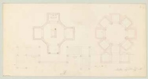 Begräbniskapelle Monatskonkurrenz April 1843: Grundriss Erdgeschoss, Obergeschoss