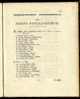III. Nomina Baccalaureorum.