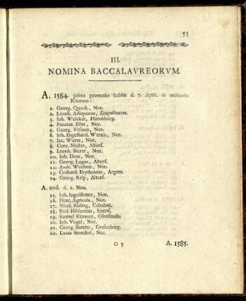 III. Nomina Baccalaureorum.