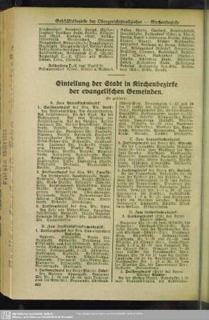 Einteilung der Stadt in Kirchenbezirke der evangelischen Gemeinden