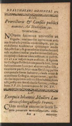 XIII. Prorectoris & Consilii publici nomine, Ad Studiosam juventutem.