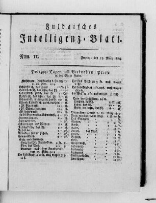 Num. 11, Ausgabe vom 18. März 1814 [S. 122/123 fehlt.]