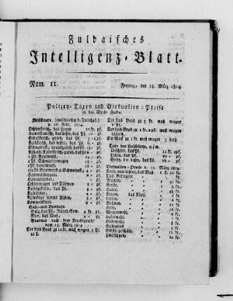 Num. 11, Ausgabe vom 18. März 1814 [S. 122/123 fehlt.]