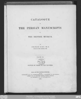 Vol. 3: Catalogue of the Persian manuscripts in the British Museum