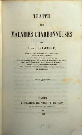 Traité des maladies charbonneuses