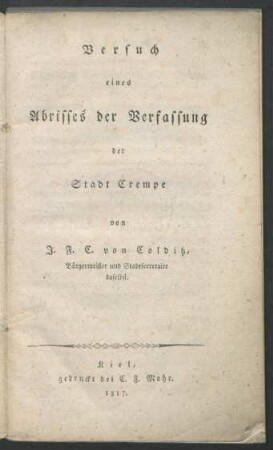 Versuch eines Abrisses der Verfassung der Stadt Crempe