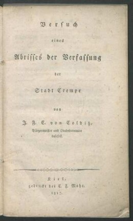Versuch eines Abrisses der Verfassung der Stadt Crempe