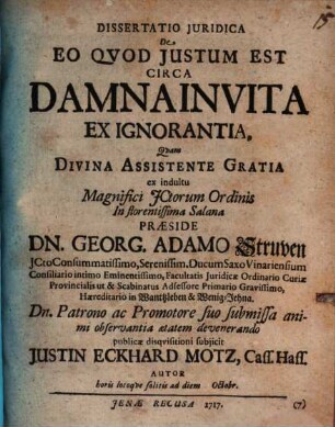 Diss. iur. de eo quod iustum est circa damna invita ex ignorantia