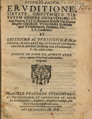 Epithalamium eruditione ... ornatissimo iuveni Dom. Vito