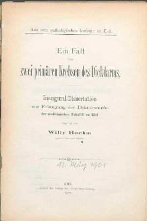 Ein Fall von zwei primären Krebsen des Dickdarms