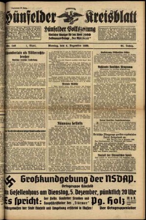 Erste Ausgabe vom Montag, den 04. Dezember 1939.