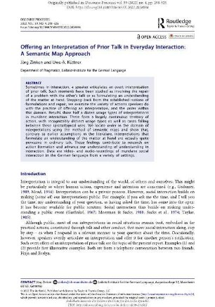 Offering an interpretation of prior talk in everyday interaction: a semantic map approach