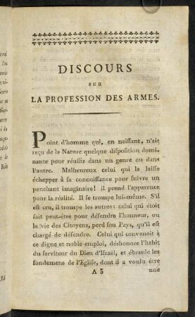 5-28, Dicours sur la profession des armes.