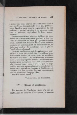 IV. Résumé et conclusions