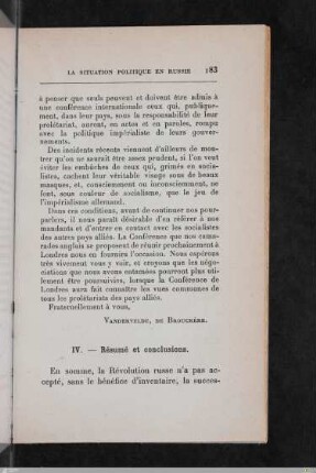 IV. Résumé et conclusions