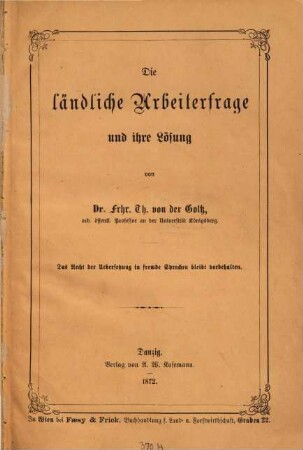 Die ländliche Arbeiterfrage und ihre Lösung