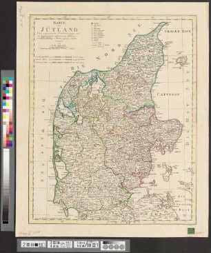 Karte von Jütland : Nach astronomischen Ortsbestimmungen und den trigonometrisch aufgenommenen Charten von Wessel, Warberg u. Harboe ingleichen v. Godiche