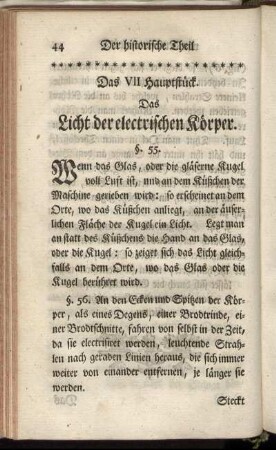 Das VII Hauptstück. Das Licht der electrischen Körper.