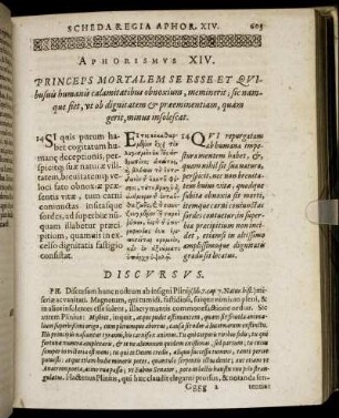 Aphorismus XIV. Princeps Mortalem Se Esse Et Quibusuis humanis clamit atibus obnoxium, meminerit [...]