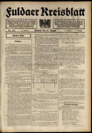 Zweite Ausgabe vom Mittwoch, den 21. August 1912.