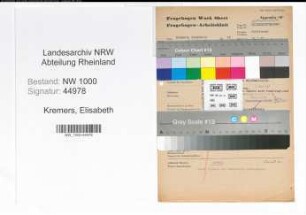 Entnazifizierung Elisabeth Kremers, geb. 01.03.1902 (Postassistentin)