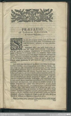 Praefatio ad Lectorem Historiarum & veritatis studiosum