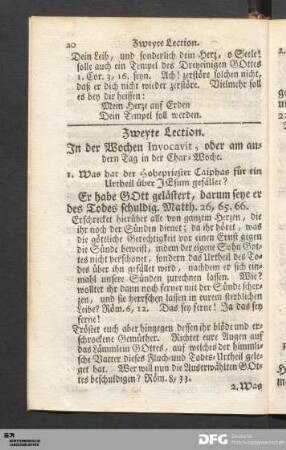 Zweyte Lection. In der Wochen Invocavit, oder am andern Tag in der Char-Woche.