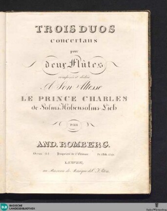 Trois Duos concertans pour deux flûtes : Oeuv. 62