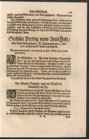 Sechßte Predig vom Antichrist ...
