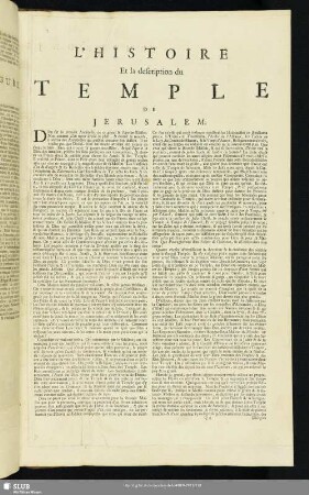 L'Historie Et la description du Temple De Jerusalem