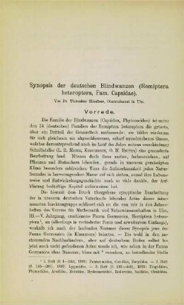 Synopsis der deutschen Blindwanzen (Hemiptera heteroptera, Fam. Capsidae)