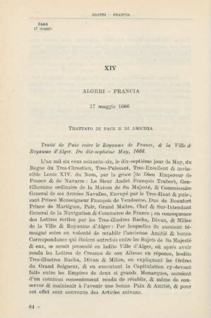 XIV Algeri - Francia 17 maggio 1666
