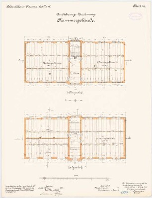 Feldartilleriekaserne, Halle/Saale: Kammergebäude: Grundriss Erdgeschoss, 1. Obergeschoss 1:100