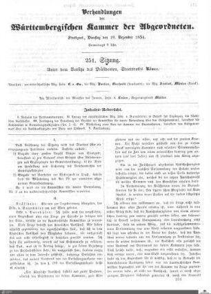 251. Sitzung, Stuttgart, 19.12.1854