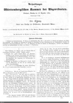 251. Sitzung, Stuttgart, 19.12.1854